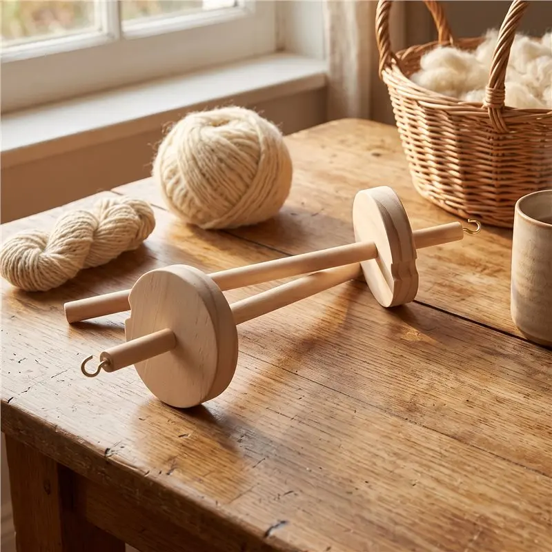 ABJI-2Pc DIY Drop Spindle Top Whorl Yarn Spinner Hand Wooden Spinning Wheel For Yarn Making Yarn Spindle For Beginners Sewing view 5