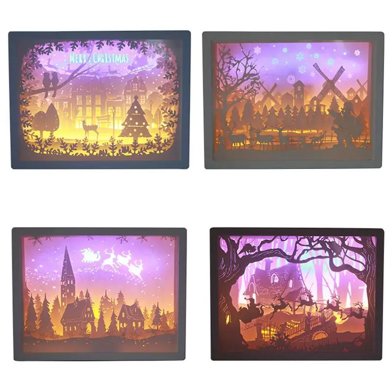 

Paper Carving Night Light Paper-cut USB Power Supply Atmosphere Lights Paper Sculptures Frame Table Lamps Decor Home Accessories