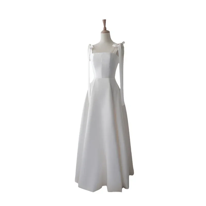 Robe de Mariée Française en Satin observateur pour Femme, Simple, Écharpe, Fil d'Extérieur, Mori Look, Planificateur, Robes d'Invités de Fiançailles, Nouvelle Collection 2023