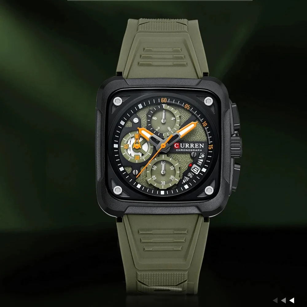 

CURREN Watches for Men 8461 NEW Black Square Dial Waterproof Calendar Sports Silicone Strap Mens Watch Relogio Masculino 2024