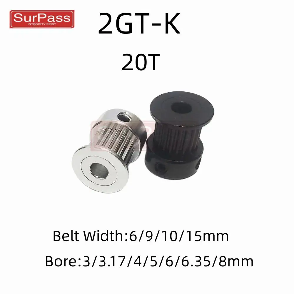 

GT2/2GT Number Teeth 20T Timing Pulley Bore 3/3.17/4/5/6/6.35/8mm For Belt Width: 6/9/10/15mm Silver And Black For 3D Printers