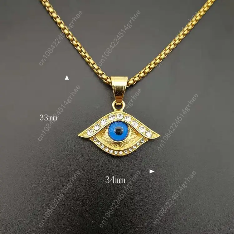 Hip hop Gold color Eye Pendant Necklace with zircon 316L Stainless steel Clavicle Necklace Women men Jewelry