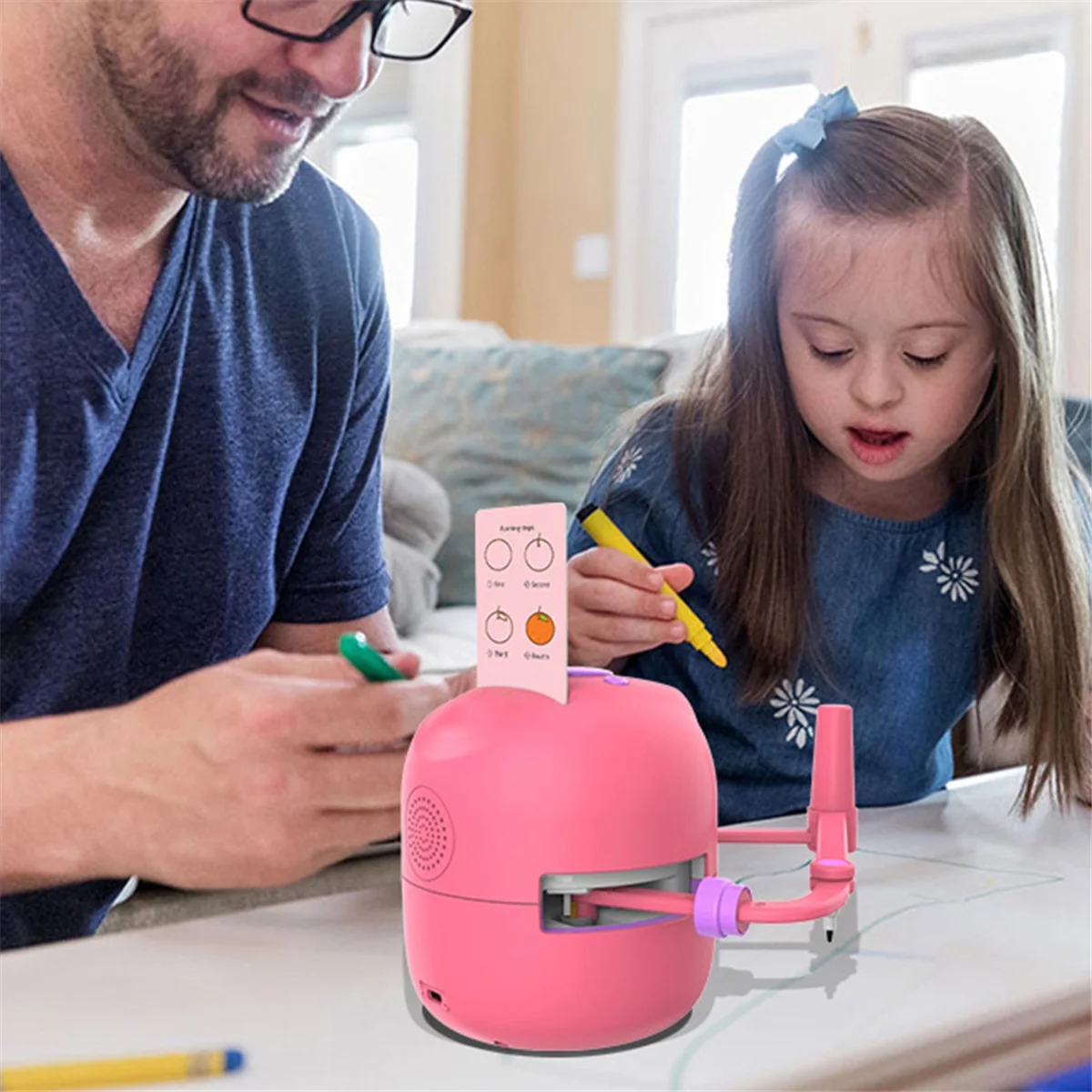 Qualität! Interaktives pädagogisches Zeichenroboter-Lernspielzeug mit 100 Karten, frühes Lernspielzeug für Mädchen und Jungen, Rosa