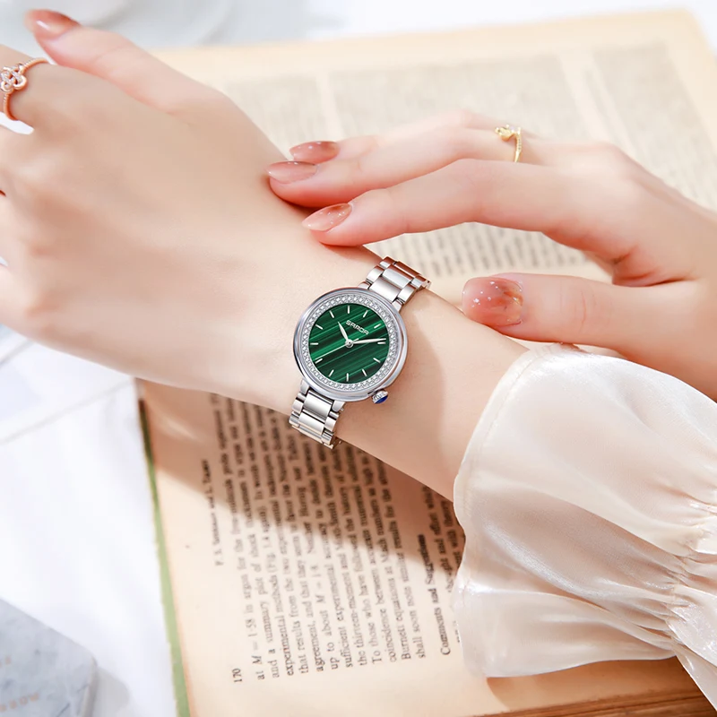 New Fashion Ladies Watch for Woman Simple Green Women Watches Brown Leather Band Gifts Diamond Dial Wristwatches Reloj De Mujer