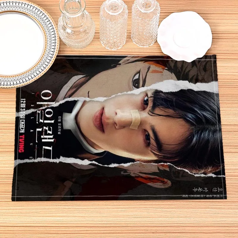 KPOP Cha Eun Woo Mat Printed Kitchen Tableware Cup Bottle Placemat For Dinner Table Pad Accessories 0414