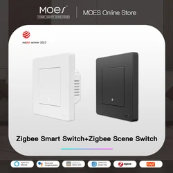 MOES-interruptor de luz inteligente Tuya ZigBee, Serie de anillo estrella, sin cable neutro, sin condensador, funciona con Alexa y Google Home