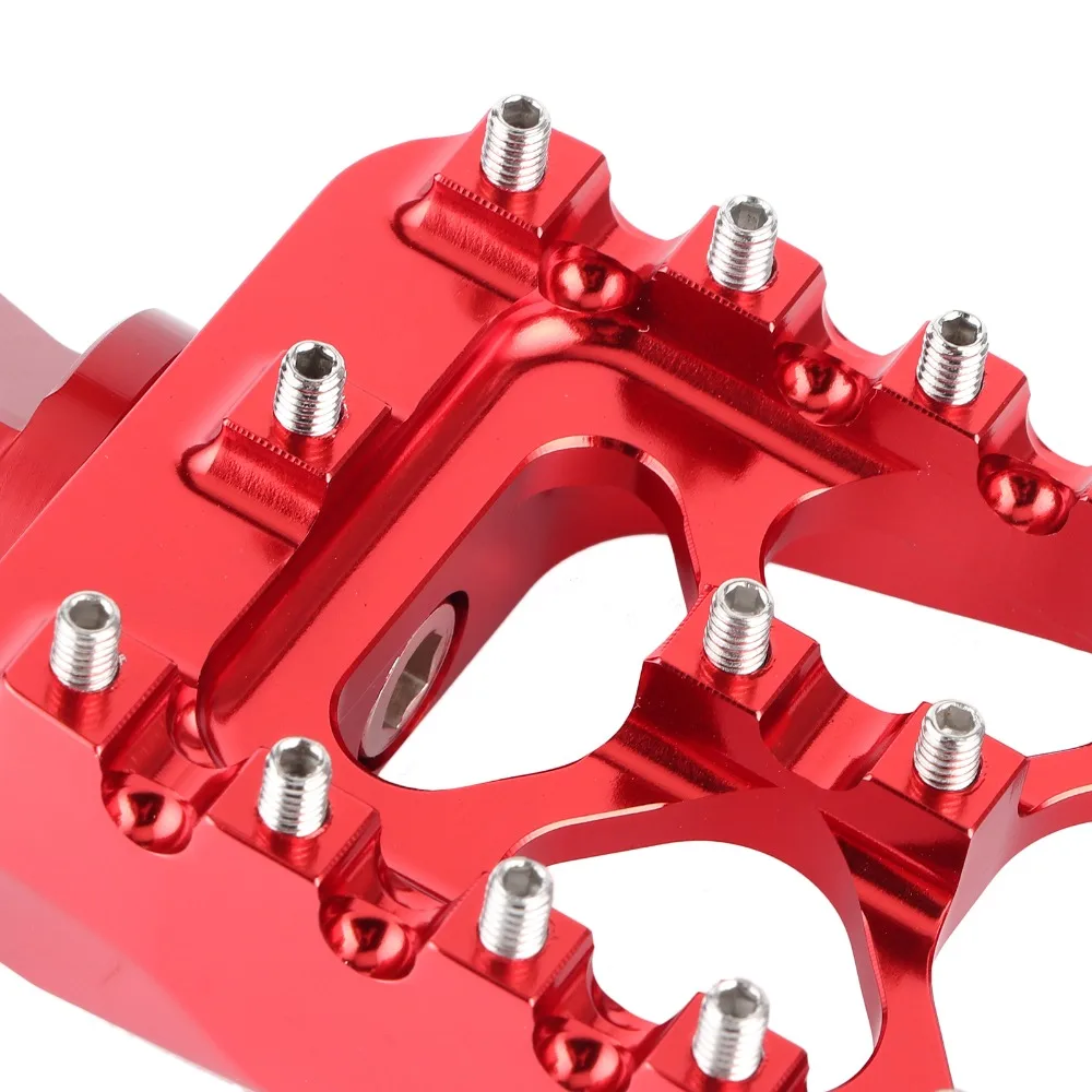 2pcs 360 Degree Rotatable Motorcycle Foot Pegs Wide Studded Design Black & Red Color Studded Footrest Pedals