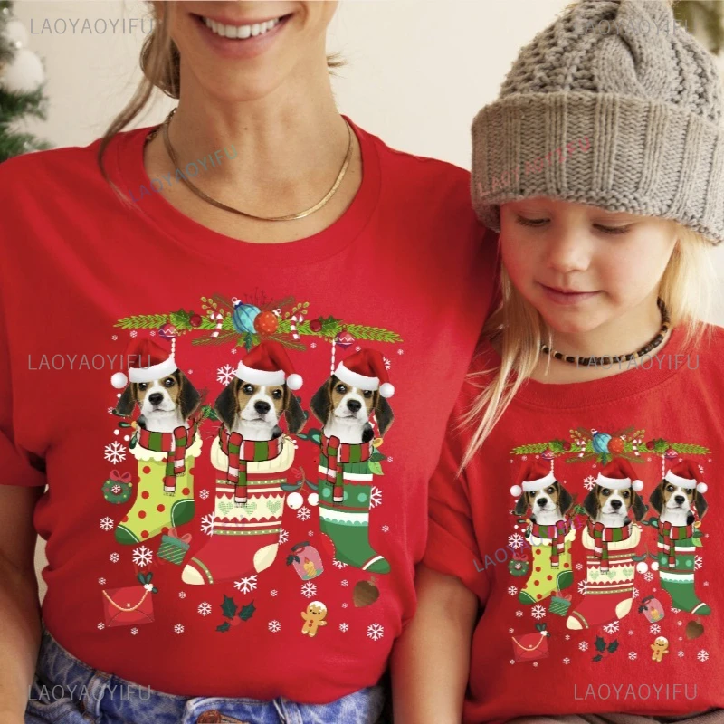 Xmas TShirt Beagle Dog Xmas Christmas Animal Lovers of Dogs Funny Pattern T-Shirts Christmas Tees Cute Family Pack Gift