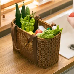 Kitchen storage basket handcrafted woven basket with handle living room fruit miscellaneous woven hanging basket home decoration