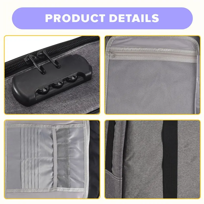 ABMS-Important File Pocket Holder,Document Organizer Box,Oxford Waterproof Document Storage Bag With Safe Code Lock