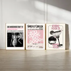 3pcs Preppy Retro Aesthetic Y2K Poster Funky Guest Check Disco Ball Trendy Painting Canvas Print Bar Cart Wall Art Decor Picture
