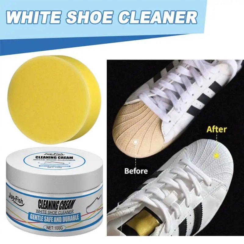 Crema Limpiadora blanca para zapatos, crema limpiadora multiusos con esponja de limpieza, eliminador de manchas, 100g