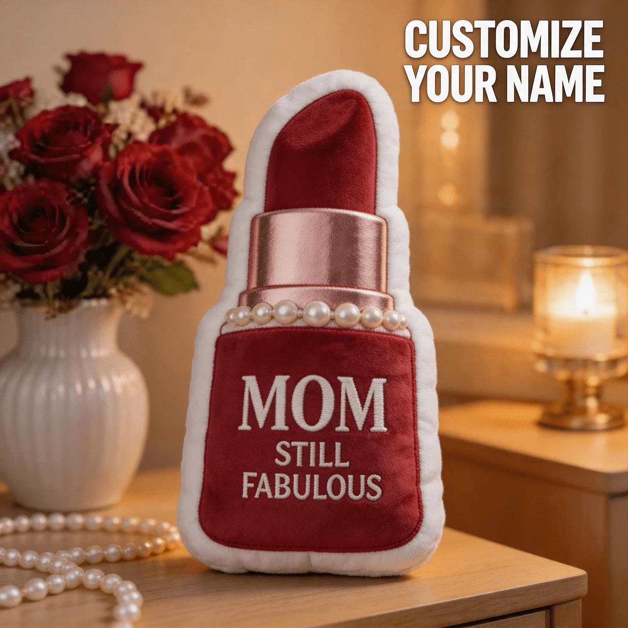 Custom Personalized Photo Lipstick Shaped Pillow, Mom Still Fabulous Custom Picture Decorative Cushion, 70cm Large Size Accent P
