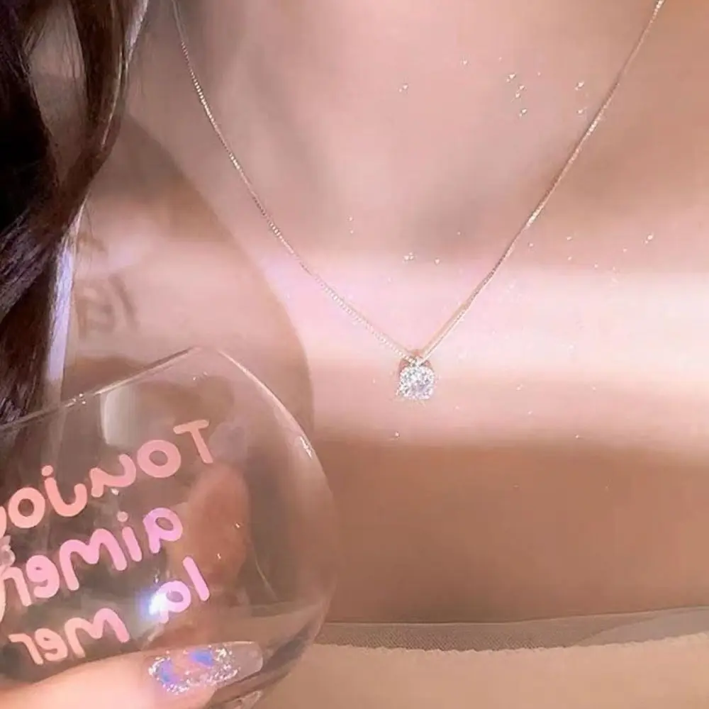 Cute Zircon Block Zircon Gift Romantic Charm Jewelry Clavicle Chain Luxury Fashion Necklaces Block Wedding Party