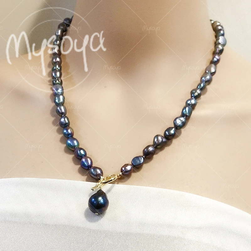 

MYSOYA 7-8mm & 11-13mm Black Baroque Pearl Necklace for Girlfriend, Suitable for Wedding/Party/Mother's Day Gift A0599