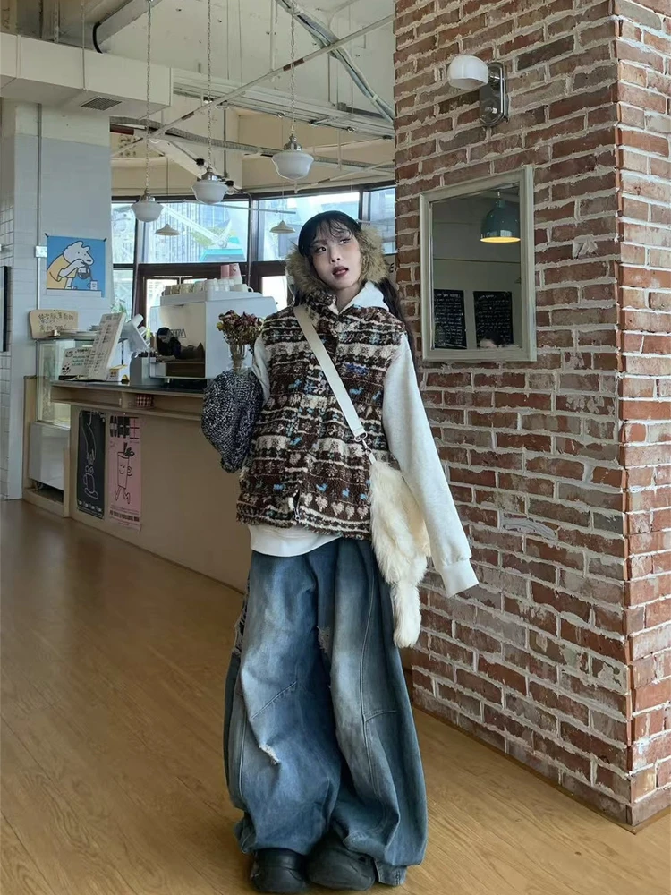 

Ретро-этническая женская зимняя теплая куртка из овечьего бархата с воротником-стойкой, модное хлопковое пальто с длинными рукавами и капюшоном, свободный крой для повседневной носки