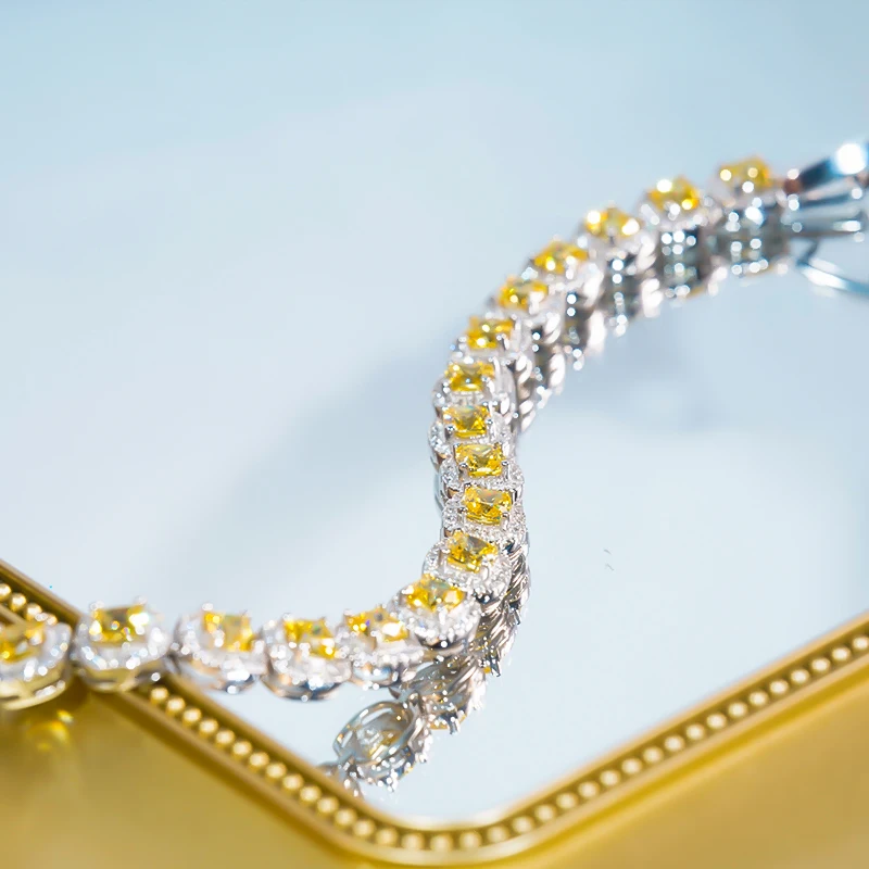 Vintage Topaz Tennis Bracelets S925 Sterling Silver with Pt950 Platinum Plated for Women Fine Luxury Jewelry Summer Party Gift