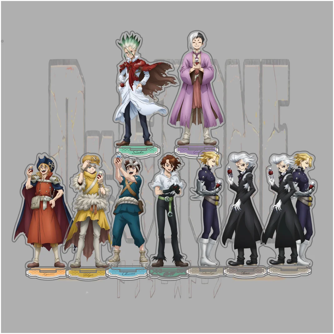 15CM Anime Dr.stone Hyoga Kuromu Ukyo Asagiri Ishigami Senku Nanami Ryusui Acrylic Stand Keychain Figure Doll Model Cosplay Gift