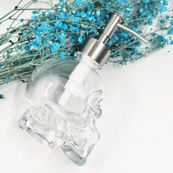 WHYOU-Glass Bottle with Skull, Hand Washing Liquid, Emulsion Soap Dispenser, Halloween Bathroom Decoration Accessories, 1Pc