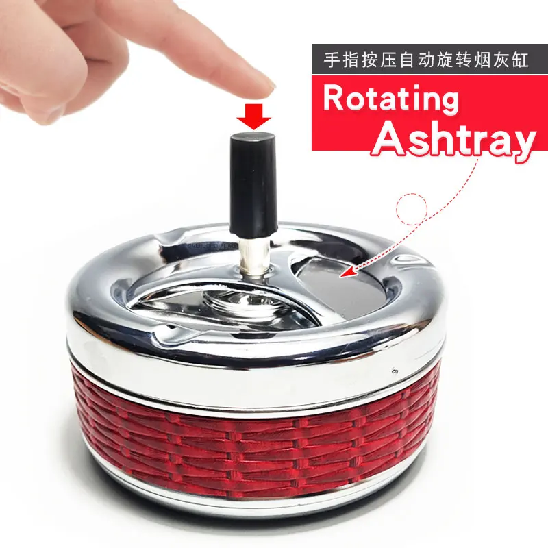 13cm Rotary Ashtray for Office，Hotel，Home Use，Finger Press Automatic Rotation Cleaning Fireproof Sealing Smoking Metal Ashtray