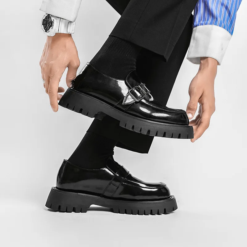 Männer Harajuku Koreanischen Stil Streetwear Business Casual Dicke Plattform Leder Hochzeit Loafer Schuhe Männlichen Leder Schuh Mann