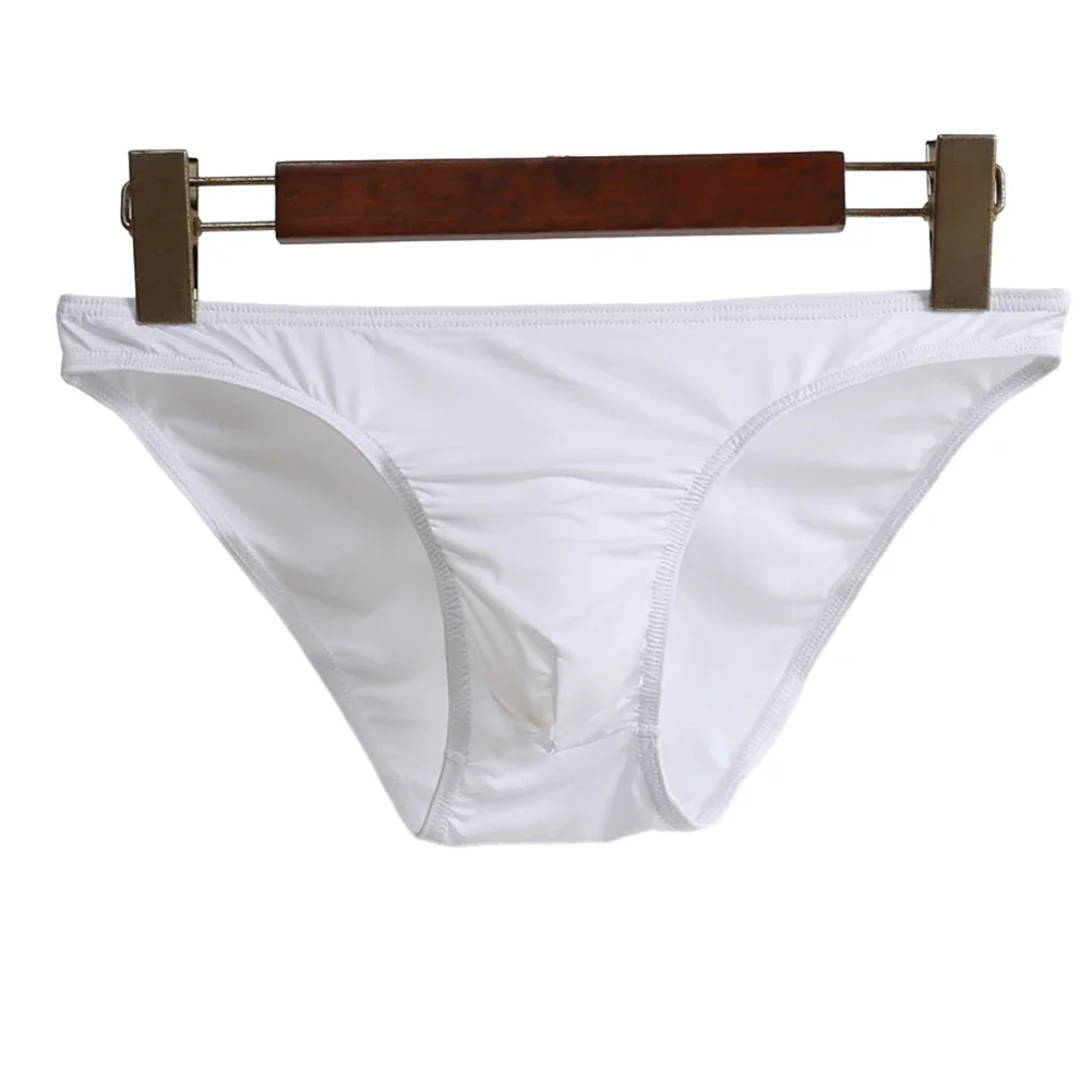 Ropa interior Sexy para Hombre, Tanga de seda con bolsa de bulto, calzoncillos básicos de talla grande, Color sólido, lencería ultrasuave