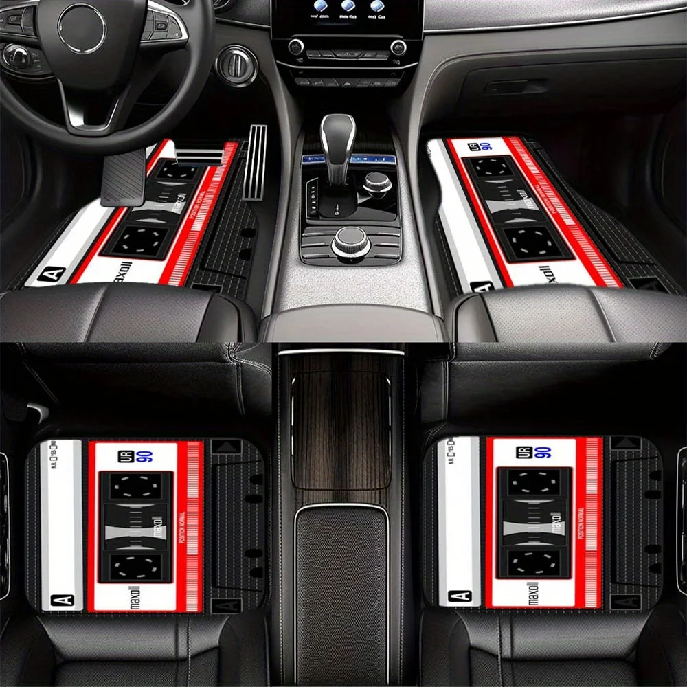 Stylish Record Car Floor Mats Set: Suitable For Compact Cars, Vans, Suvs And More - 1Pc/2Pcs/4Pcs Available