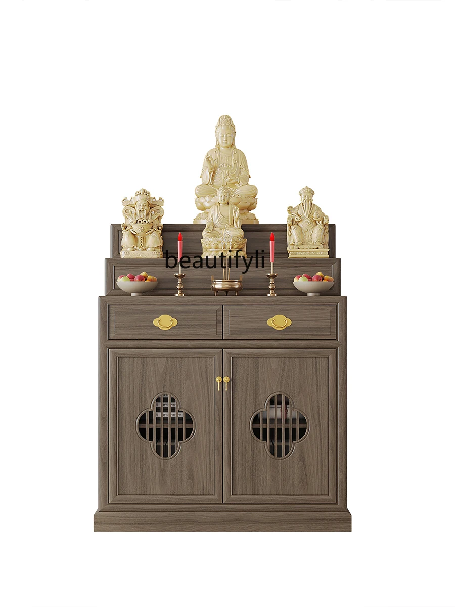 Multi-Layer Solid Wood Household Altar Chinese Style Buddha Shrine Guanyin God of Wealth Prayer Altar Table Table