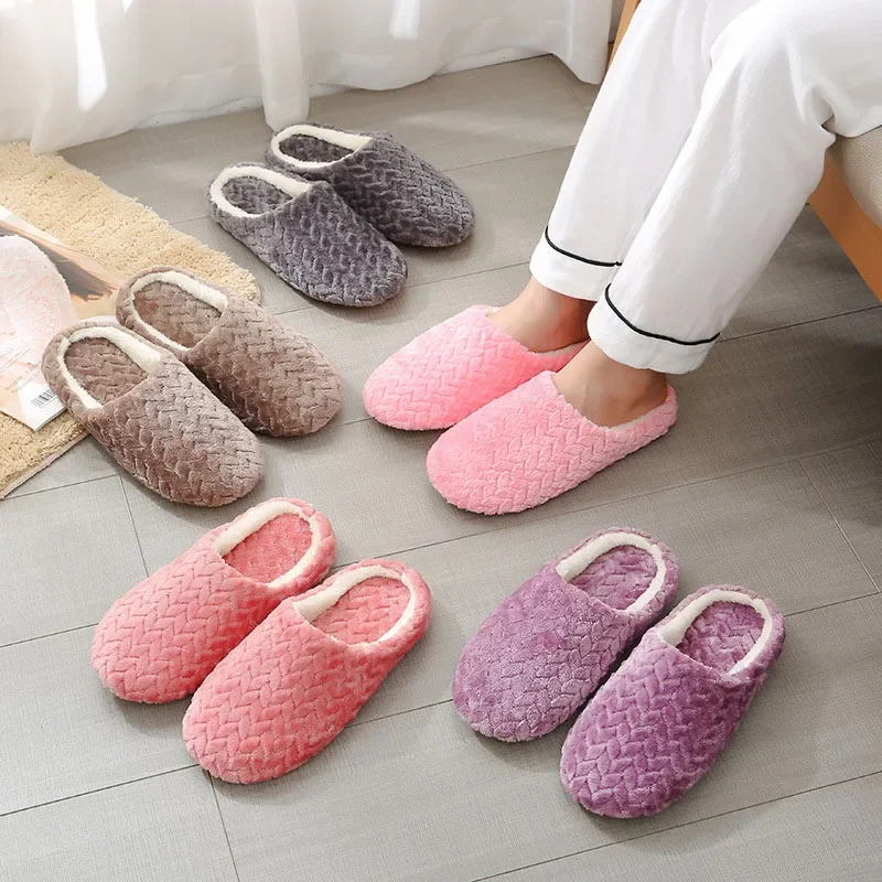 Zapatillas de Interior para mujer, pantuflas cálidas de felpa para el hogar, zapatos planos para el hogar, toboganes suaves deslizantes para