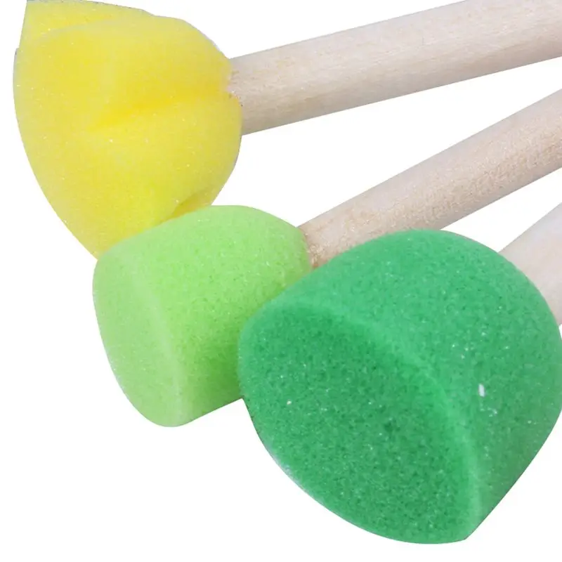 5Pcs/Set Sponge Paint Brushes Toys Wooden Handle Seal Sponge Brushes Kids Children Drawing Painting Graffiti Brush School Supply