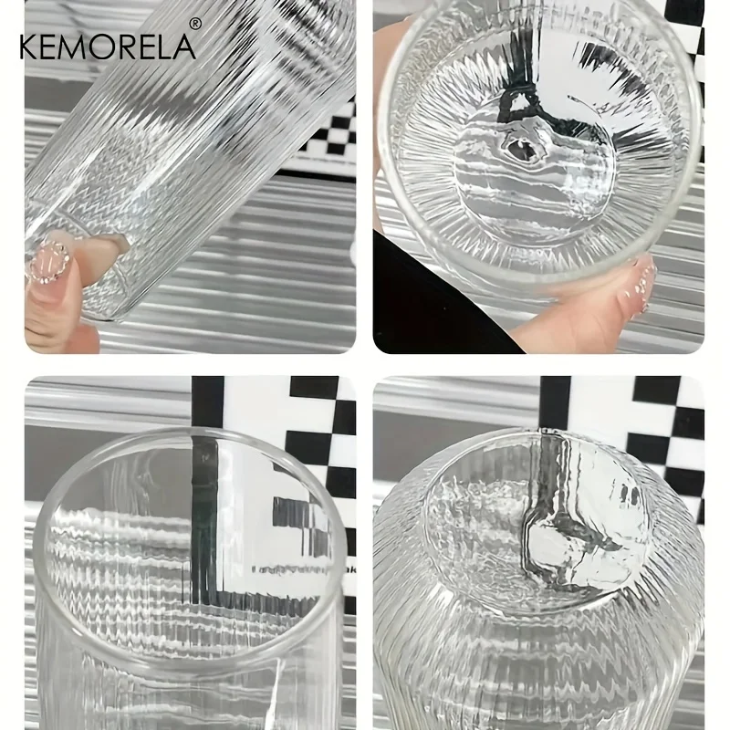 4/6PCS Heat-Resistant Rib Coffee Glass Water Cups Vertical Stripes Tea Mug for Drinking Milk Beer Wine Juice Tumblers Set Gift