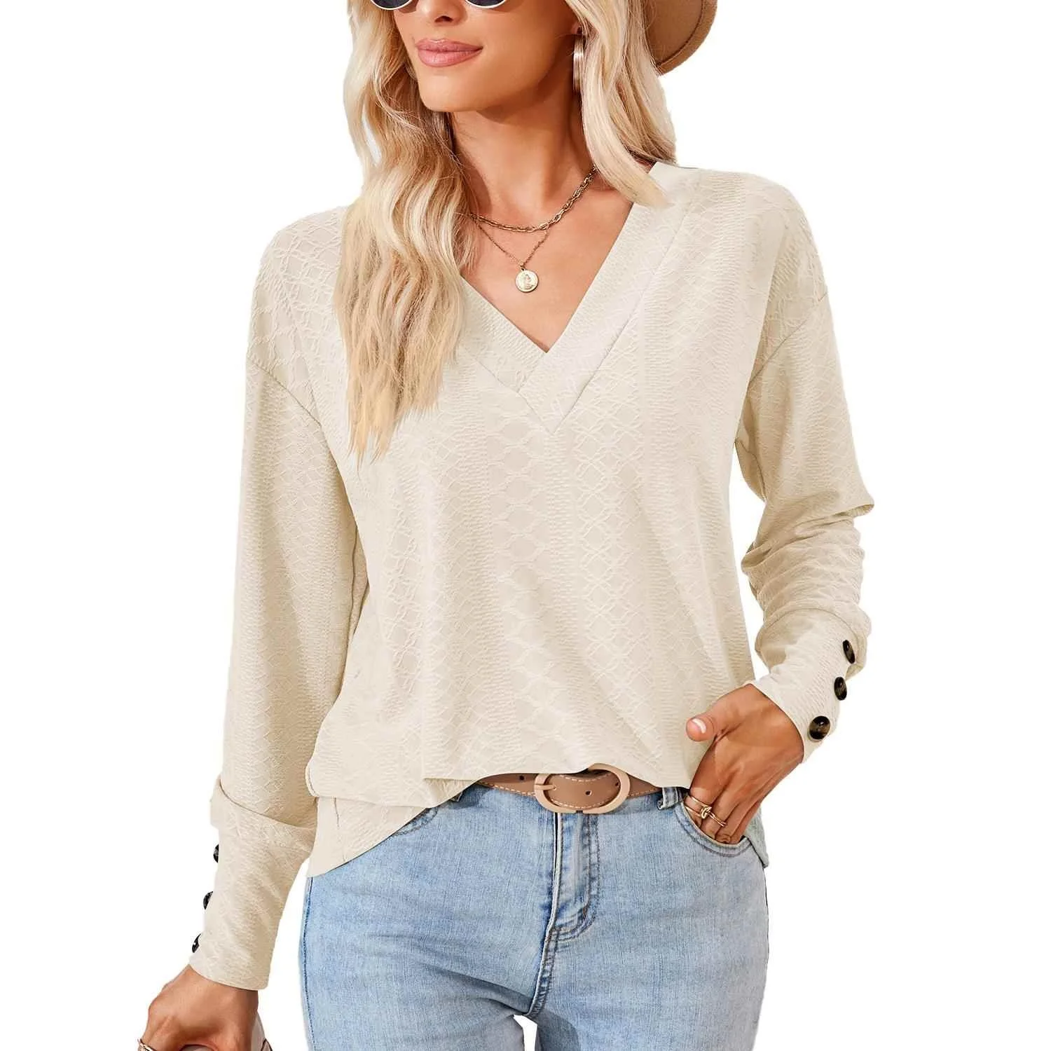 

Loose Women's Long Sve T-irt Button Color Top for Middle-Aged And ly Faion Comfortable Casual Wear