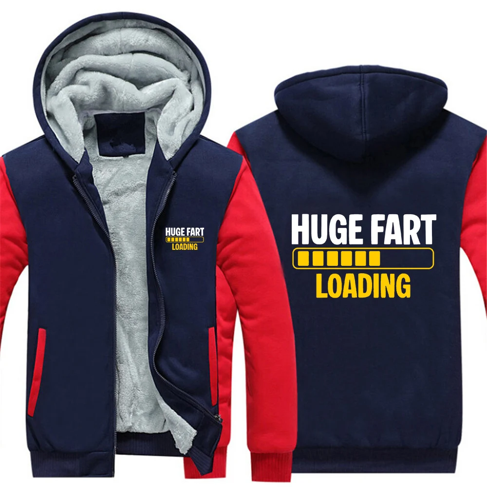Huge Fart Loading Logo Print 2026 Men's Loose Casual Custom Hoodies Coat Winter Thicken Hooded Personality Sweatshirts Jacket