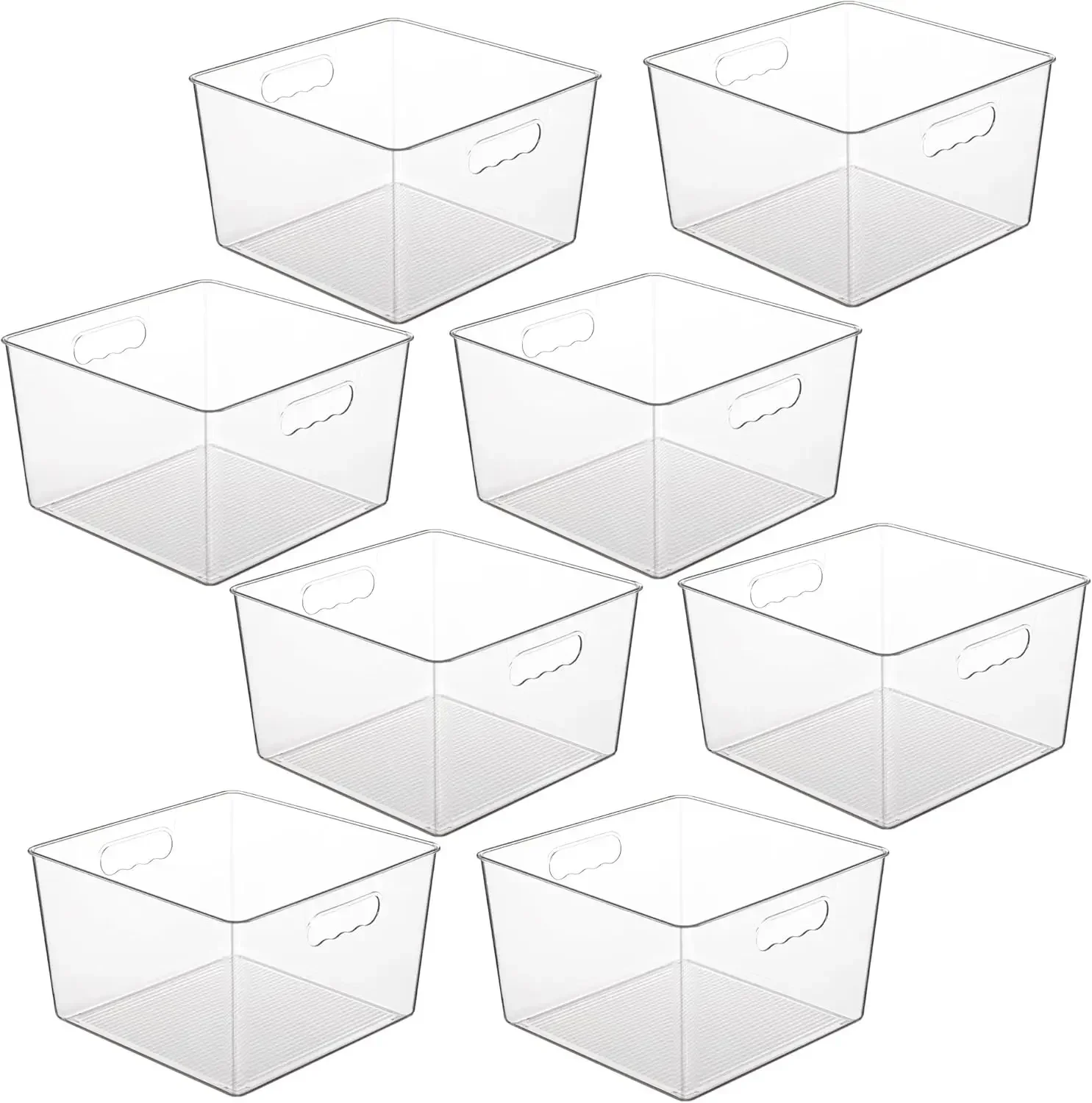 

8 Pack Extra Large Clear Plastic Storage Bins,11x11 Cube Acrylic Organizer Square Containers with Handle for Pantry,Closet,Laund