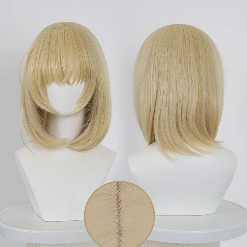 

Short Blonde Synthetic Wig Bob Cut with Bangs Cosplay Party Daily Use Heat Resistant Fiber Hair