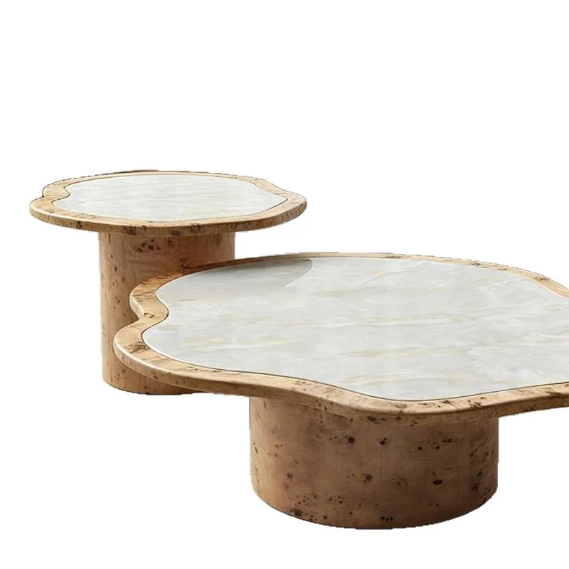 Rock slab coffee table light luxury high-end log wind natural tree tumor pattern solid wood French coffee table
