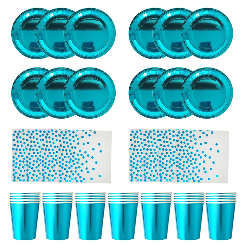 Solid Light Blue Theme Birthday Super Girls Decorations Party Disposable Tableware Paper Napkins Cups Plates Tablecloths Straw