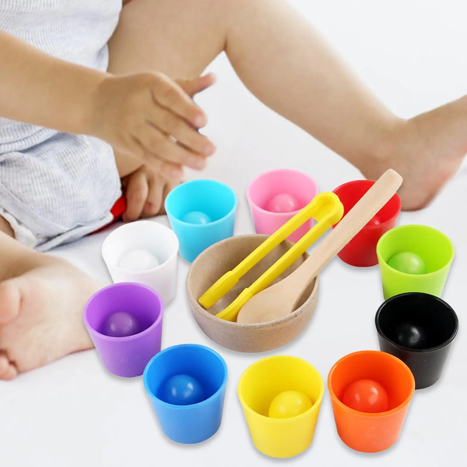 Bolas en tazas Motor fino Aprendizaje preescolar Desarrollo Entrenamiento de habilidades matemáticas Pensamiento lógico Juguete a juego de colores para niños