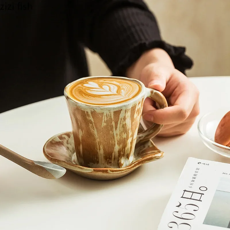 

Винтажный керамический набор: кружка и блюдце, маленькая чашка для кофе, молока, чая, воды, креативные чашки для латте-арта