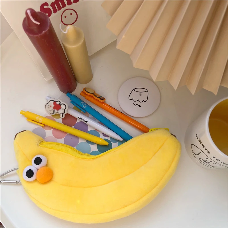 1Pcs Cartoon Chicken Leg Plush Bag Cute Big Eye Banana Pen Bag Soft Plush Cosmetic Bag Student Stationery Storage Kid Coin Purse