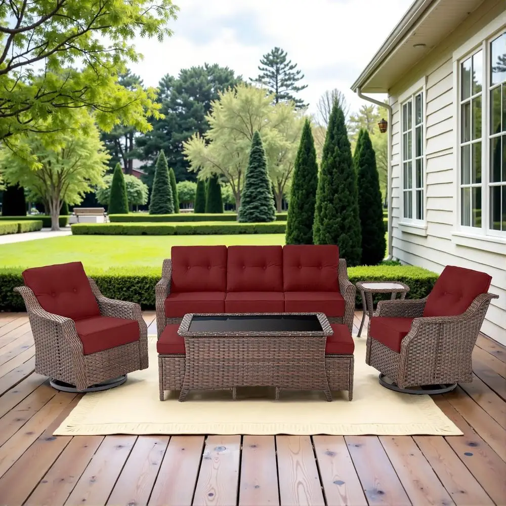

7-Piece Patio Furniture Set: High Back Swivel Rocker Glider Chairs, 3-Seat Sofa, Ottoman, Weather-Resistant Cushions for Family
