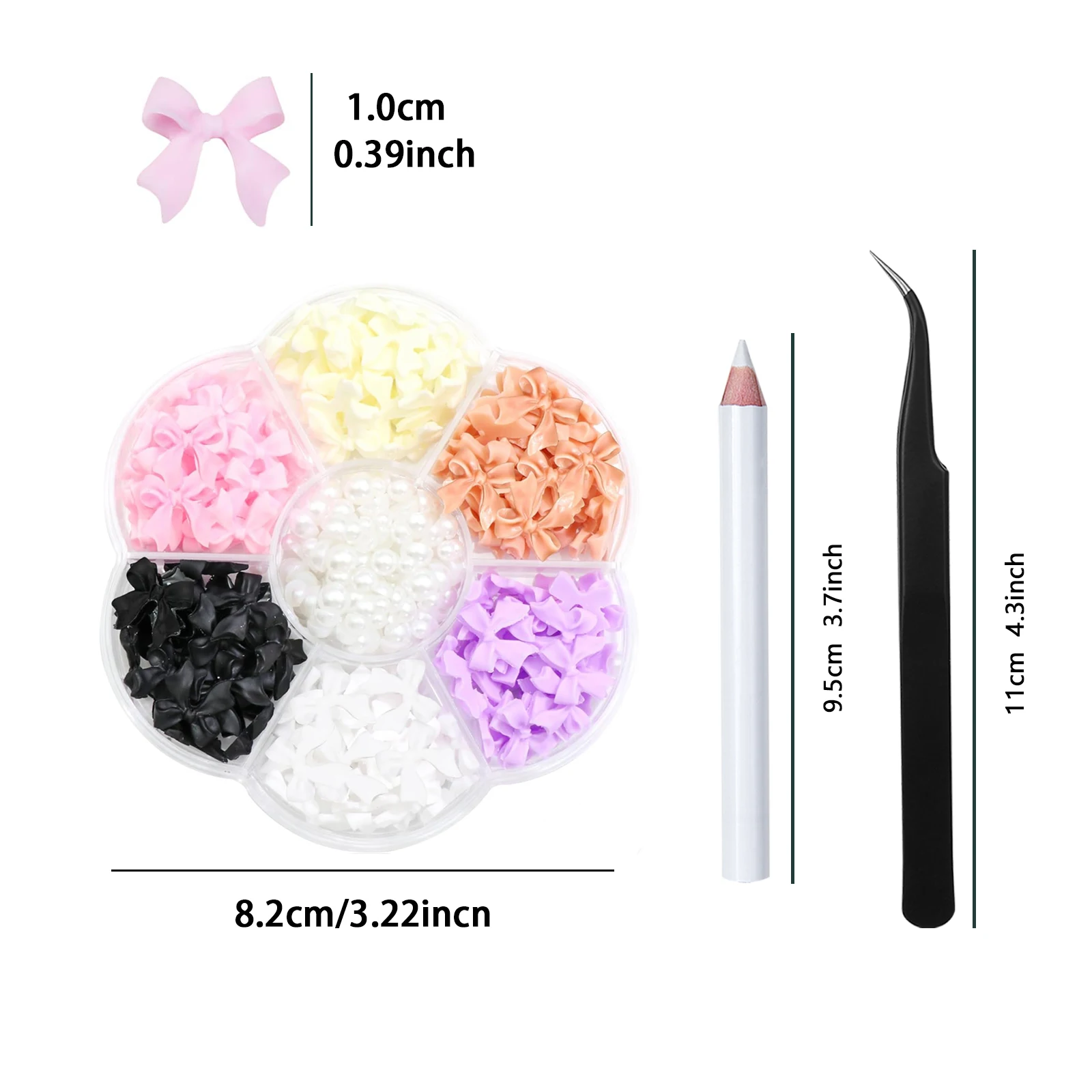 1 doos 3D strik nagelbedels en plaksteen parels set 1, 120 stuks schattige strikbedels in 6 kleuren voor nagelontwerp + witte nagelparels