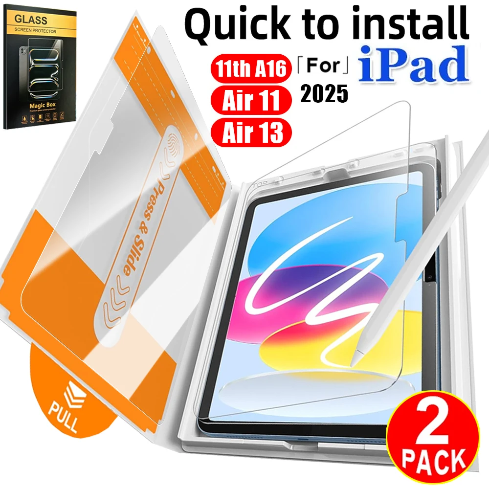 

Tempered Glass Easy To Install for iPad (A16) 11th/Air11/Air13 2025 HD Clear Screen Protector Dust Removal Quick Fit Paste Boxs