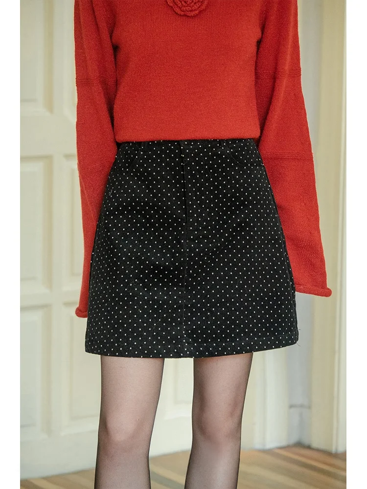 

Женская короткая юбка А-силуэта из вельвета в горошек с высокой талией, прямого кроя, облегающая, кофейно-коричневая, осень-зима