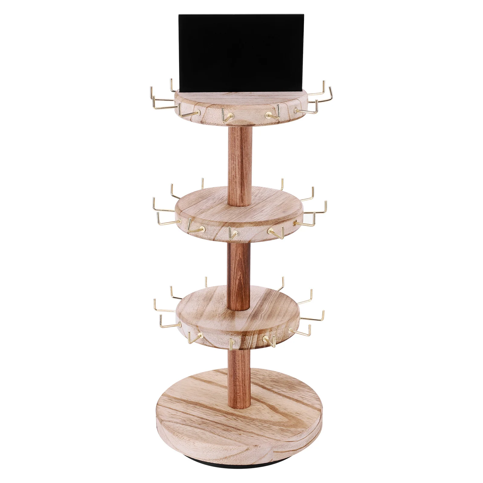 360 Rotating Wood Craft Jewelry Holder 3 Tier & Adversitsing Board Hooks Jewelry Display Holder for Necklaces Earring Bracelet
