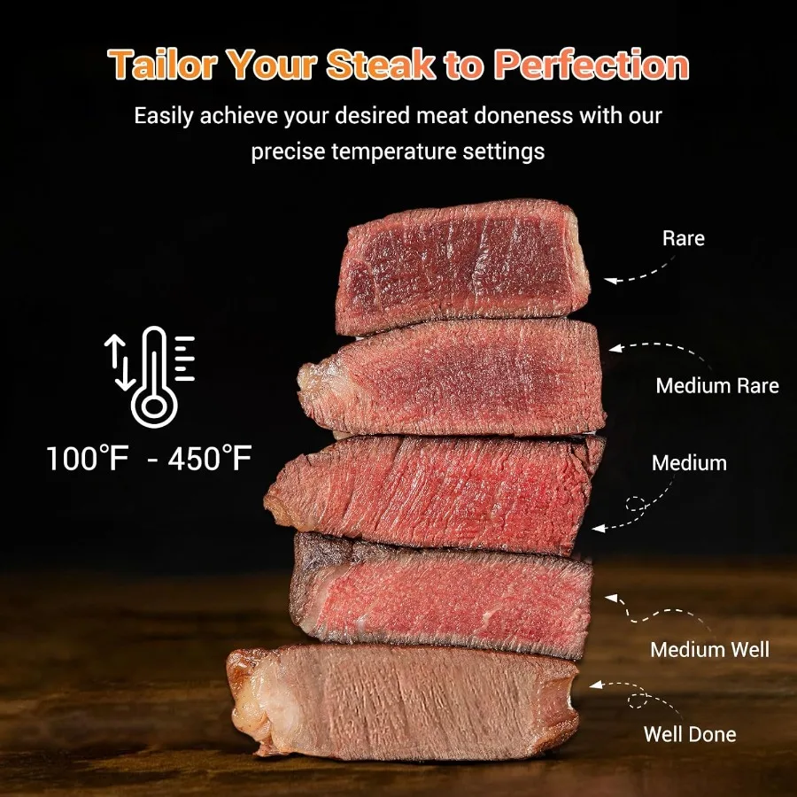 エアフライヤー 8in1 コンパクト 5.5QT エアフライヤー 450F デジタルエアフライヤー デハイドレーター デュアルセンサー スマートプローブ 24プリセット ワンタッチ調理