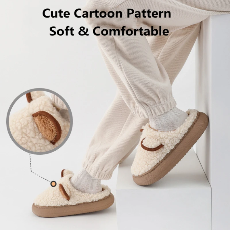 YOUPIN-女性用の厚手のソフトソールのスリッパ,暖かくて柔らかいぬいぐるみ,滑り止めの冬の靴,屋内スリッパ