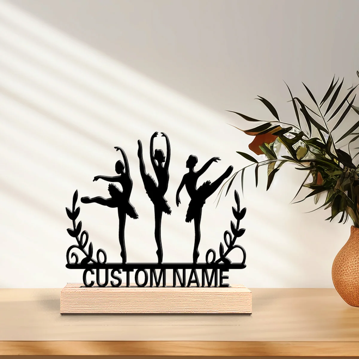 1 pieza de elegante estatua de metal personalizada de ballet, un regalo con marco de madera para entusiastas del baile, perfecto para bailarines.