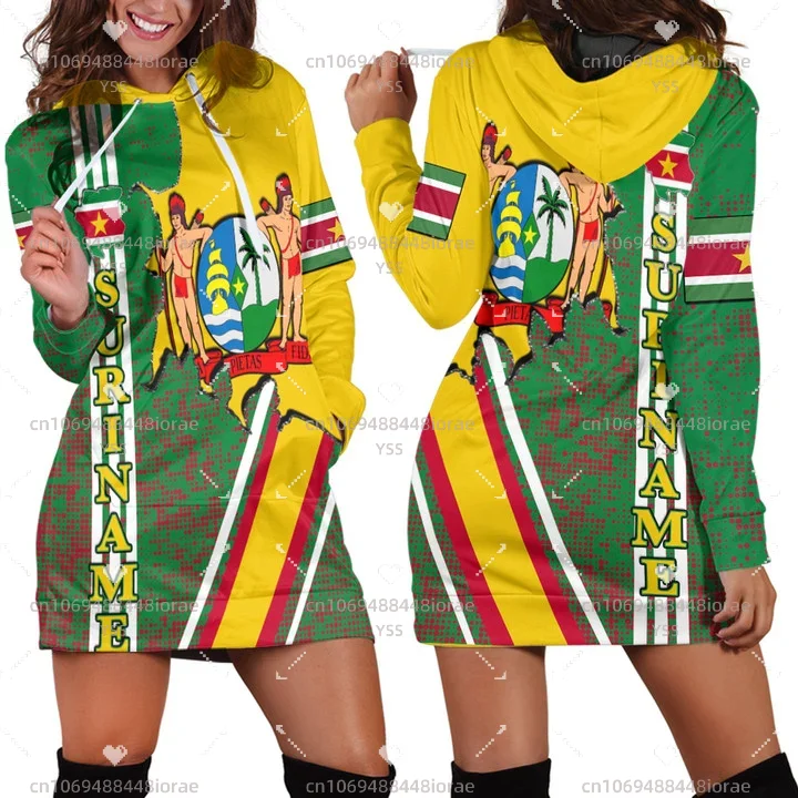 Suriname Flag 3D Women Hoodie Dress Custom Name Retro Harajuku 3D Printed Flag Pullover Casual Sexy Women Hoodie Dress