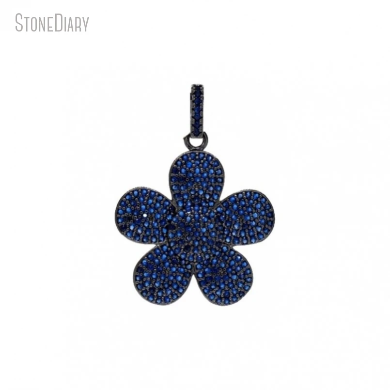 5Pcs Wholesale  Jewelry Flower Black Blue Gunmetal Color Invisible Setting Cubic Zirconia Copper Pendant PM48008